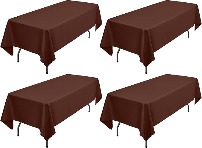 Showgeous 4 Pack Brown Tablecloth 60 x 102 Inch, Rectangle Table Cloth for 6 Foot Table, Wrinkle Resistant Washable Polyester Table Cover for Wedding Dining Table Buffet Parties and Camping