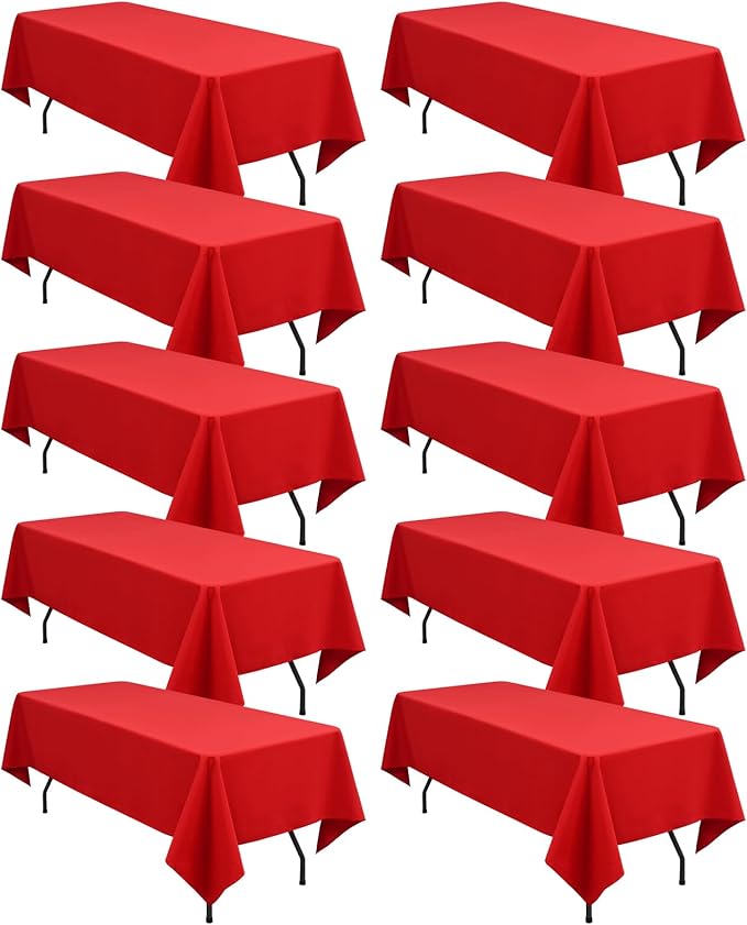 fani 10 Pack 60 x 126 Inch Tablecloth, Red Polyester Tablecloth for 8 Ft Rectangle Tables, Stain and Wrinkle Resistant Washable Fabric Table Cover for Wedding Party Dining Buffet Parties or Camping