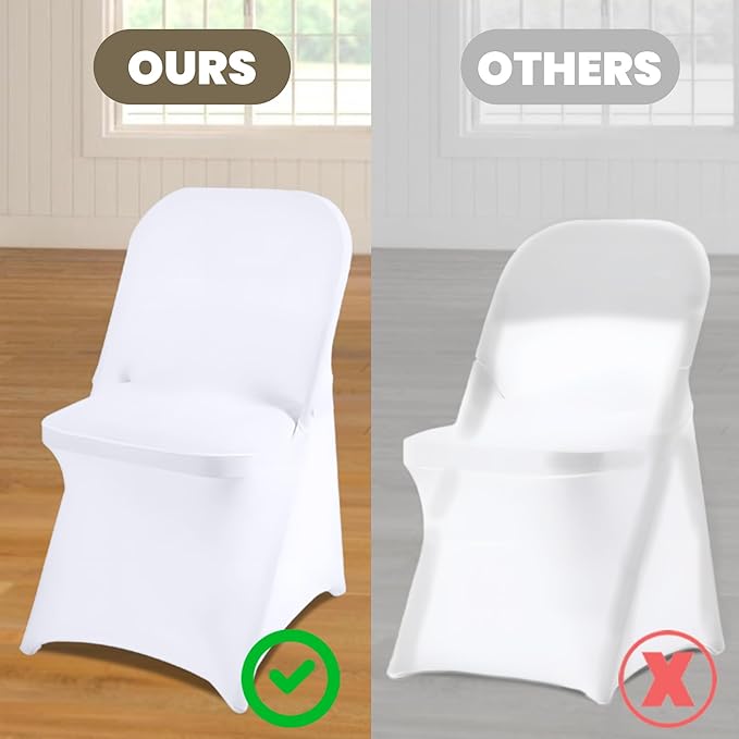 Folding Chair Covers White Stretch Spandex Chair Covers Upgraded Universal Washable Fitted Chair Slipcovers Protector for Party, Wedding, Holidays, Banquet, Celebration (White)
