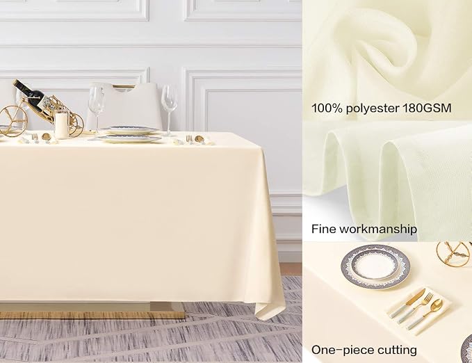 Surmente Ivory Tablecloth 90 x 132-inch Rectangular Polyester Table Cloth for Weddings, Banquets, or Restaurants