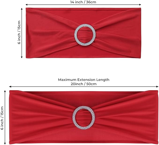 Babenest Spandex Chair Sashes 50PCS Premium Stretch Cover Band with Buckle Slider Universal Elastic Ties for Wedding Party Ceremony Reception Banquet Decoration (Red)