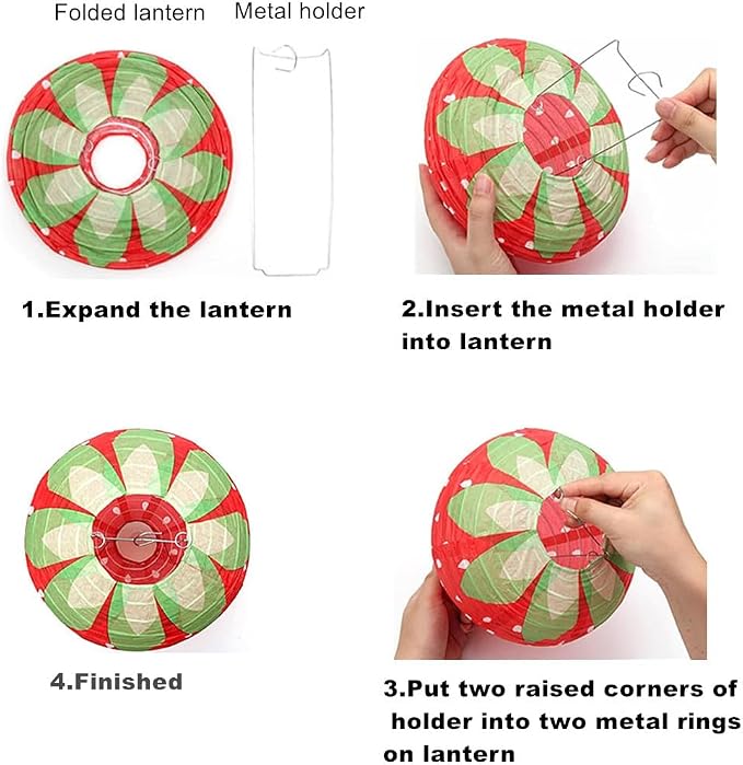 Folding Strawberry Paper Lantern Reusable Hanging Ornament Lamp Cover for Fruit Theme Birthday Party Decoration Supplies (8 and 12 inches;8pcs)