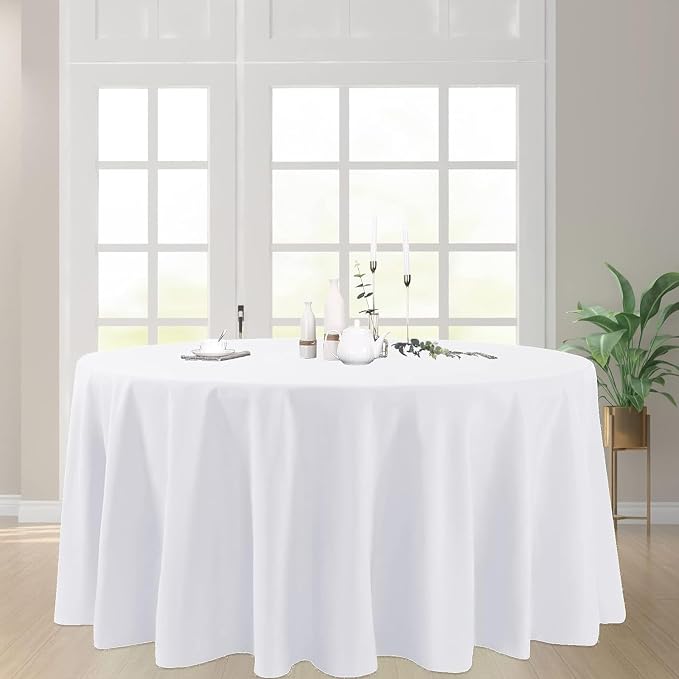 90 Inch White Round Tablecloth, Premium Soft Touch Polyester Table Cloth, High-Opacity & Wrinkle Free, Spillproof Circular Table Cover for Weddings, Banquets, Buffets and Parties