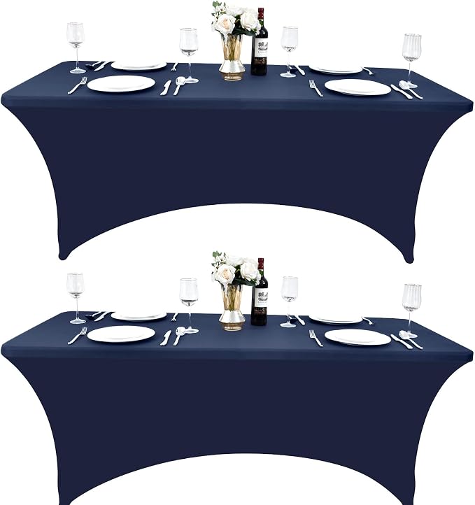 2-Pack 6ft Spandex Table Covers for Rectangle Standard Folding Tables - Wrinkle Resistant Stretch Tablecloths - Ultimate Fitted Table Protector for Parties, Trade Shows, Banquet