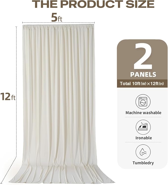10ftx12ft Beige Backdrop Curtains for Parties, Wrinkle Free Polyester Beige Photo Backdrop Drapes 2 Panels 12 ft Long Back Drop Cloth for Wedding Birthday Photography Background