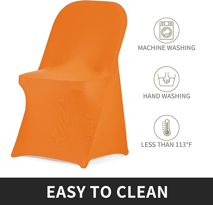 Peomeise Stretch Spandex Folding Chair Cover for Wedding Party Dining Banquet Event (Orange,6pcs)