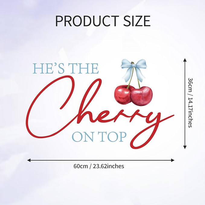 She’s The Cherry On Top Baby Shower Decorations - She’s The Cherry On Top Sign, Cherry Decal for Balloons Arch Backdrop, Blue First Birthday Decorations for Boys, 1St Party Supplies Banner for Boys