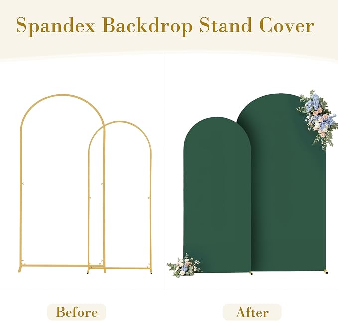 Hunter Green Arch Backdrop Cover Set of 2 Spandex 7.2 and 6ft Arch Covers Stretchy Backdrop Birthday Party Arch Stand Covers for Baby Shower Wedding Bridal Shower Banquet Photo Background Decorations