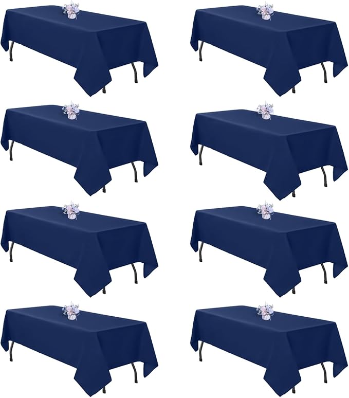 8 Pack Navy Blue Table Cloth 60x126 Inch Rectangle Tablecloths for 8 Foot Rectangle Tables, Wrinkle Resistant Washable Polyester Fabric Rectangular Table Cover for Dining Banquet Wedding Party