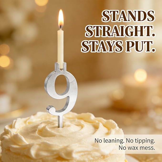 Reusable Number Birthday Candle Holder Set, Digital Birthday Cake Candle Holders Set, Silver Cake Topper Decorations, Adjustable Candles Stand, Party Cakes Accessories(2sets)