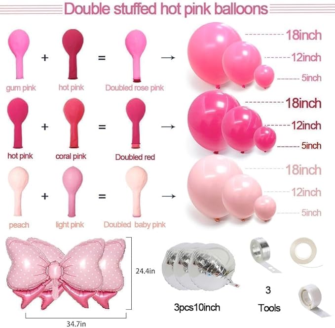 Pink Balloon Arch Kit Double Stuffed Peach Pink Bow Balloon Garland Foil Silver Balloons For Happy Birthday Baby Shower Bridal Shower Wedding Girls Women Theme Tea Party Decor