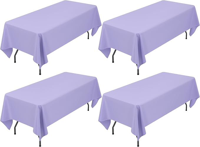Showgeous 4 Pack Lavender Rectangle Tablecloth 60 x 102 Inch, Wrinkle Resistant Washable Polyester Table Cover for Wedding Dining Table Buffet Parties and Camping