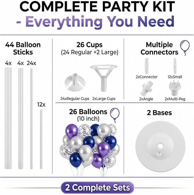 Balloon Column Stand Kit with Balloons, Base and Pole, Balloon Column Kit for Floor or Table Backdrop Decoration for Party Wedding Baby Shower Birthday Graduation (Midnight Purple Blue)