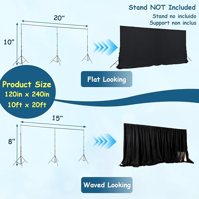 Extra Wide Two Layers One Piece Trade Show Booth Backdrop, Black, 20x10ft | Chiffon Tulle & Polyester, Extra Wide Blackout Curtains, Theatrical Backdrops