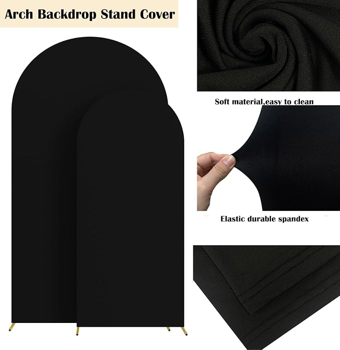 HAINARverS Set of 2 Wedding Arch Cover 6FT,7.2FT Spandex Fitted Stretchy Arch Stand Covers,2 Sided Round Top Chiara Backdrop Cover for Birthday Party Banquet Baby Shower Arch Decoration(Black)