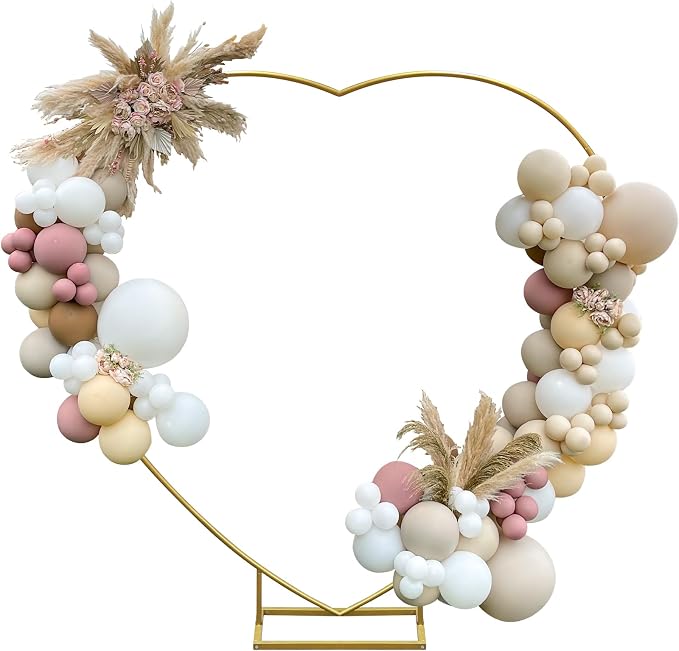 Metal Balloon Arch Kit, Love Balloon Column Arch Frame, Wedding Heart Arch Stand – Supplies for Wedding, Bridal, Valentine's Day, Engagement and Birthday Party(White) (6.7 FT Gold Heart Shape)