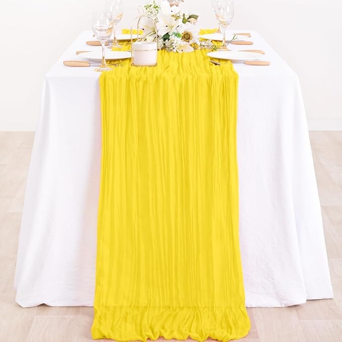 MLMC Yellow Table Runner 10ft Rustic Spring Cheesecloth Table Runner Gauze Cheese Cloth Centerpiece Decororations 35x120 Inches for Wedding Baby Shower Outdoor Picninc Decor