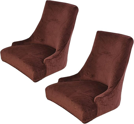 rismart Wingback Dining Chair Cover Stretch Removable Spandex Seat Slipcovers,Coffee 2 PCS