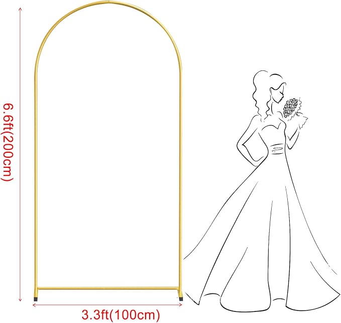 6.6FT Gold Metal Arch Backdrop Stand, Square Balloon Arch Stand Wedding Frame for Birthday Party, Baby Shower, and Ceremony Decoration
