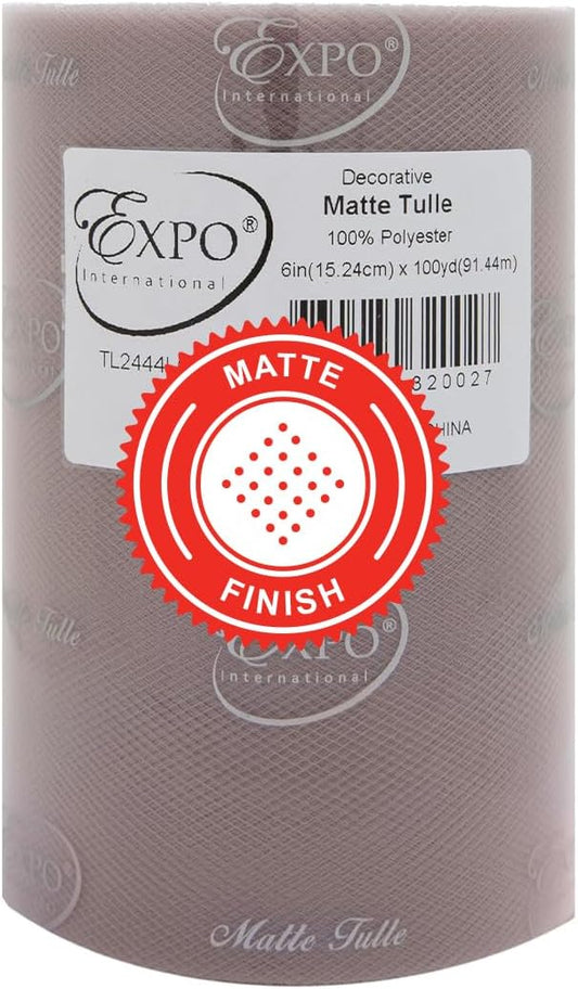 Expo International Decorative Matte Tulle, Roll/Spool of 6” X 100 Yards, Lightweight Polyester Tulle Fabric for Tutus, Costumes, and Party Decorations, Washable, Easy-to-Use, Light Gray