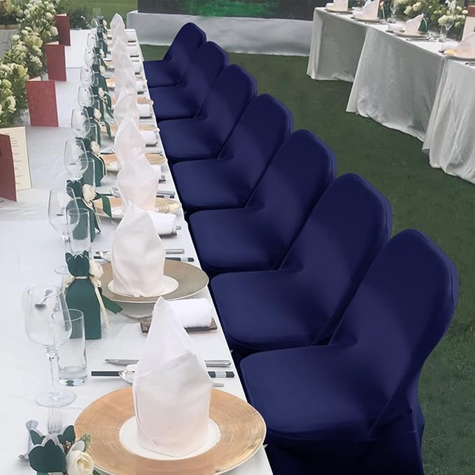 Babenest Spandex Folding Chair Covers Upgraded 10 PCS Universal Stretch Washable Fitted Chair Slipcovers Protector for Wedding, Holidays, Banquet, Party, Celebration (Navy Blue)