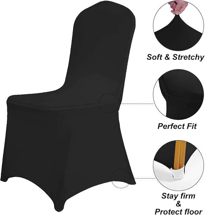 SuperO Waterproof Spandex Chair Cover 12PCS, Stretch Dining Chair Covers, Polyester Outdoor Chair Covers, Protector Stretch Chair Cover for Party Universal, Banquet, Wedding Event, Hotel(Black)