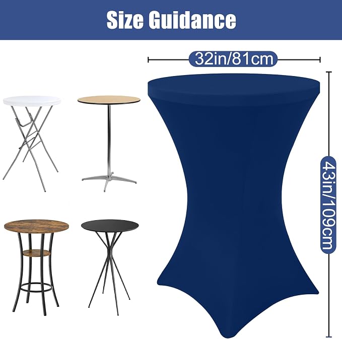Moosfor Spandex Cocktail Table Covers 4 Pack, Elastic Fitted Stretch Table Cloth, Round High Top Tablecloths for Bar, Party, Pub, Wedding & Banquet (Navy, 32x43 Inch)