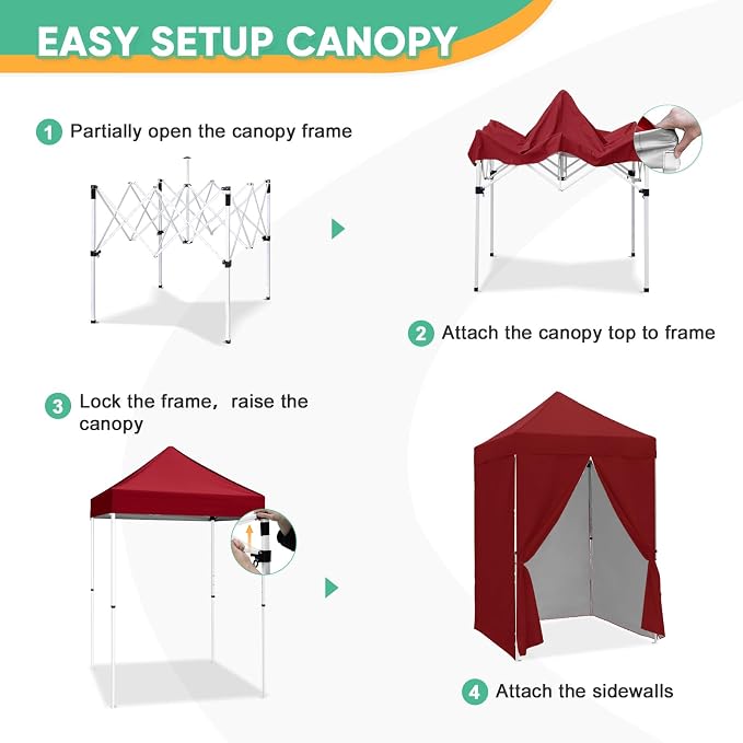 5x5 Pop Up Canopy Tent with Four Sidewalls, Instant Portable Beach Canopy, Outdoor Tent with Carry Bag for Camping, Sports, Tailgating, Events, Burgundy