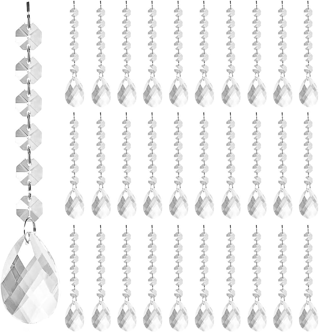 100 Pack Hanging Crystals - Clear Acrylic Prisms Pendant Ornaments for Christmas Tree, Centerpieces, Chandelier, Window & Home Decor, Ideal for Weddings, Parties Decorations (Teardrop)