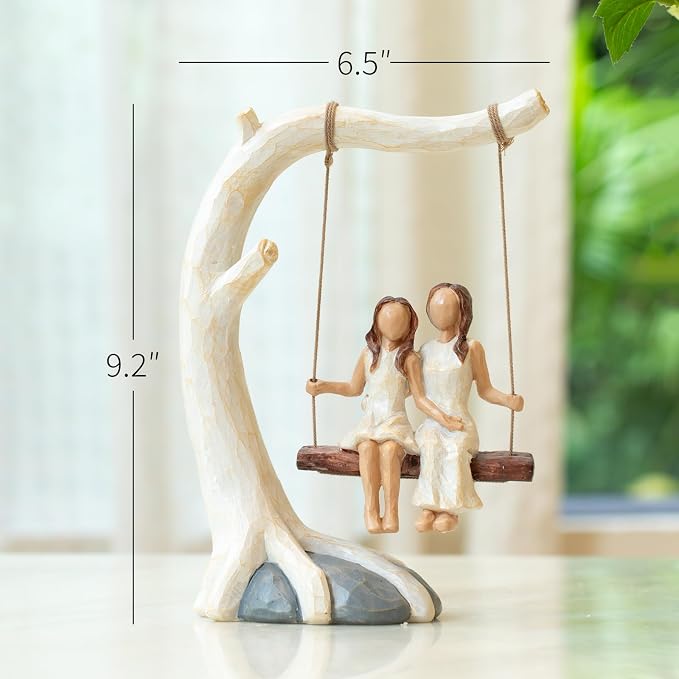 Swing Statue. Mother Daughter Sculpted Hand-Painted Figurine.Mom Birthday Gift from Daughter