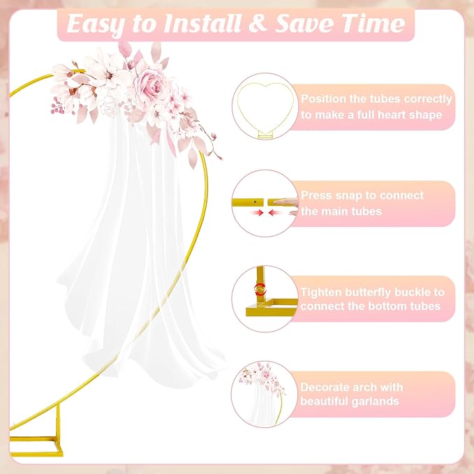 6.2FT Heart Arch Stand for Proposal Wedding Backdrop Stand Wedding Balloon Arch Stand Metal Heart Shaped Arch for Ceremony Valentine's Day Birthday Party Baby Shower Decorations (Golden)