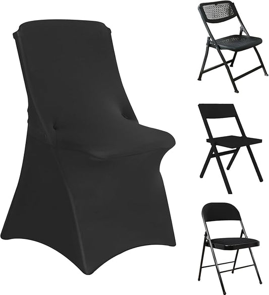 Asnomy Stretch Spandex Folding Chair Covers 100PCS Universal Fitted Chair Cover,for Wedding Party,Dining and Outdoor(Black,100 PCS)