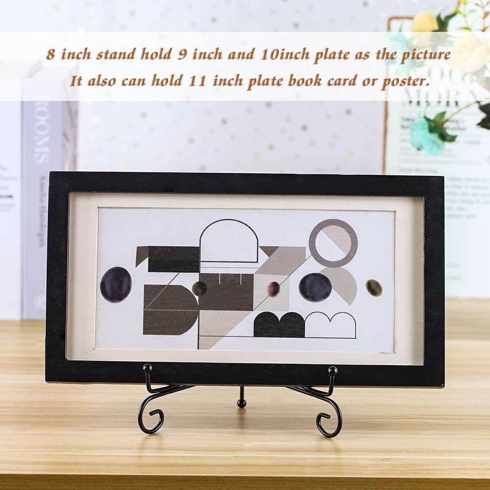 (2 pack)Iron Display Stand, Black Iron Easel Plate Display Photo Holder Stand, Displays Picture Frames, Cookbooks, Decorative Plates, Tablets and Art 8 Inch