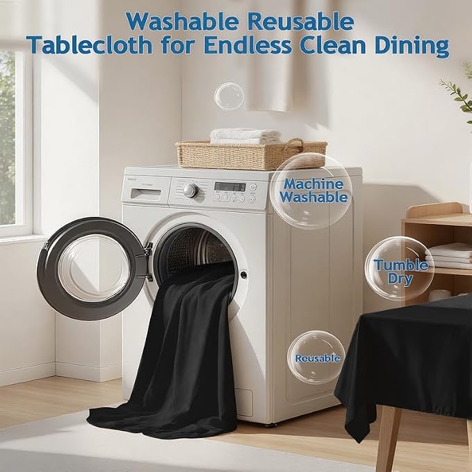Rectangle Tablecloth 60" x 84", Black Washable Polyester Table Cloth, Wipeable Table Cover for Dining, Wedding, Birthday, Party, Banquet Decor, 10 Pack