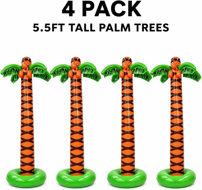 4E's Novelty 4 Pack Giant Inflatable Palm Trees 6 Ft Tall - Palm Tree Blow Up for Tropical Seaside Inflate Trees Party Decorations, Summer Beach Tree Party Decoration Supplies