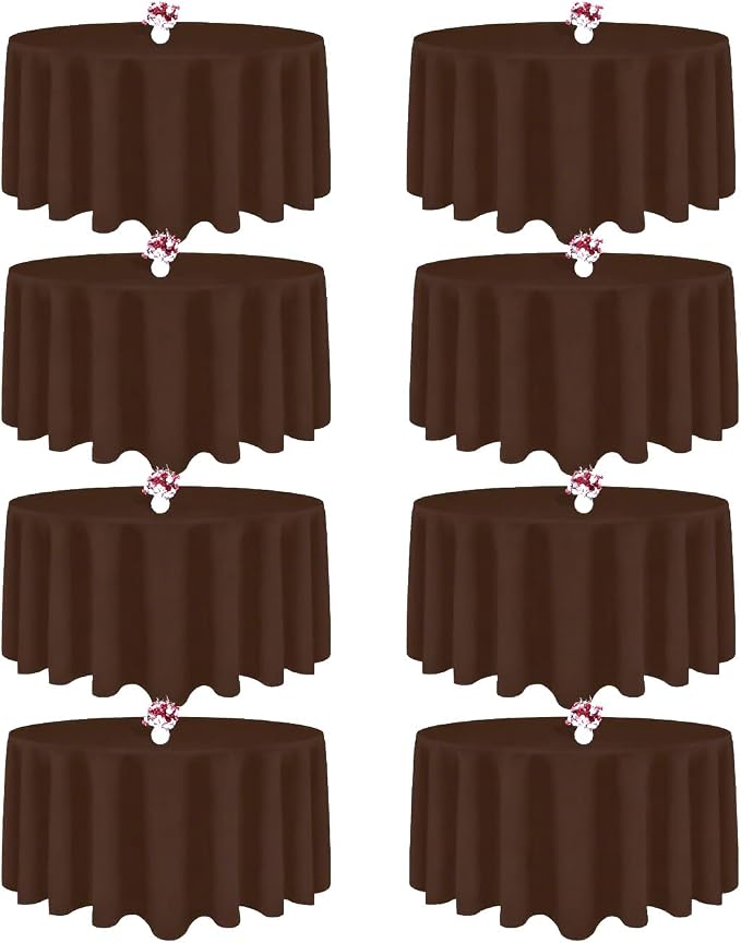8 Packs 90 Inch Brown Round Tablecloth in Diameter, Washable Polyester Fabric Tablecloths, Wrinkle Resistant Table Cloth for Wedding Party Banquet Dining