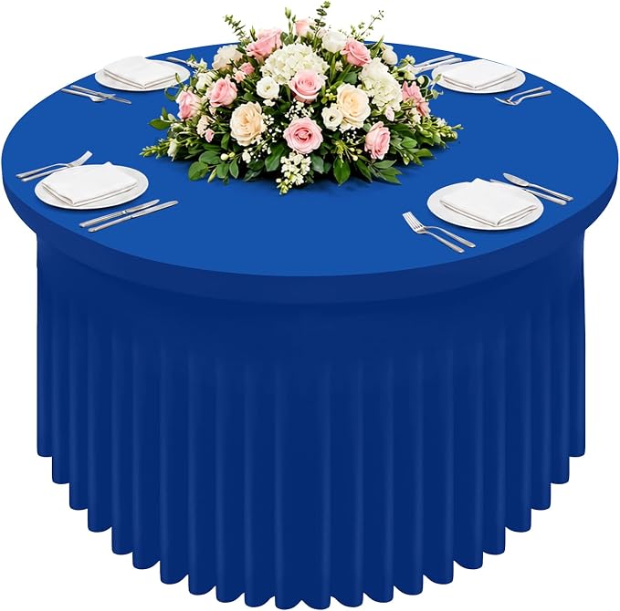 Smiry Round Spandex Tablecloth, Elastic Fitted Washable Tablecloths for 72 Round Tables, Waterpoof Stretch Table Cover Skirt for Outdoor, Wedding, Banquet & Parties, Blue