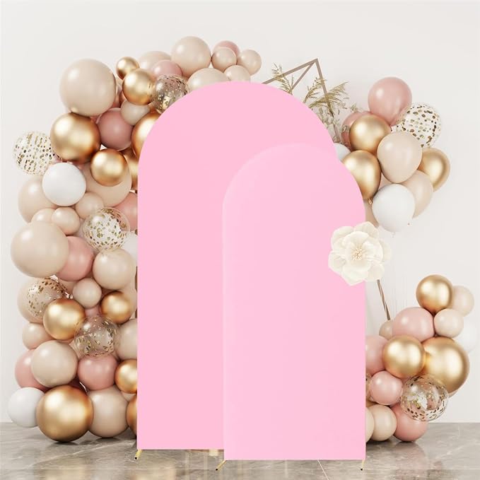 HAINARverS Set of 2 Wedding Arch Cover 6FT,7.2FT Spandex Fitted Stretchy Arch Stand Covers,2 Sided Round Top Chiara Backdrop Cover for Birthday Party Banquet Baby Shower Arch Decoration(Pink)