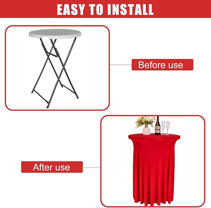 Fivenl 6 Pack Round Cocktail Tablecloth 32"x 43" Spandex Cocktail Table Skirt, Washable Stretch Fitted Table Covers for High Top Bar,Wedding,Party,Events (Red)