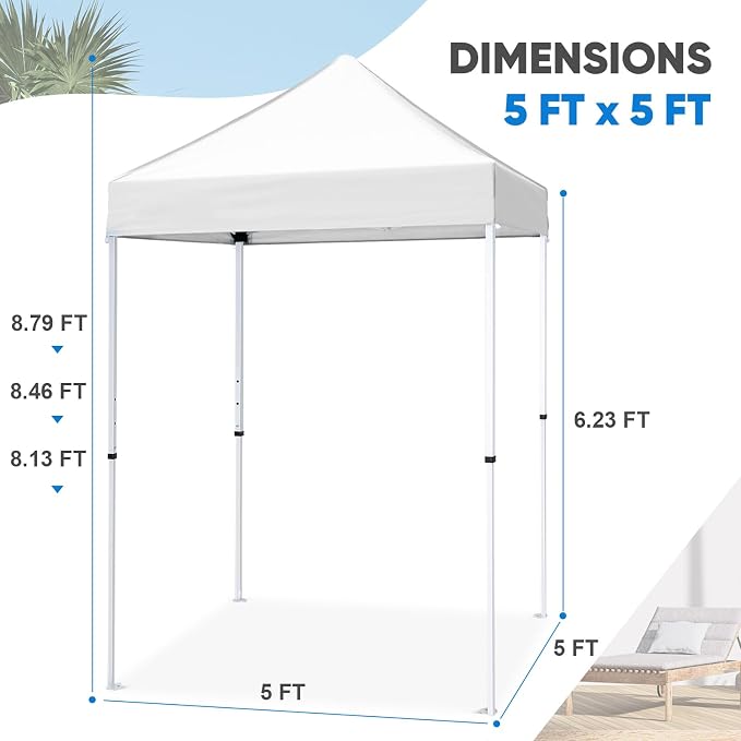 COOS BAY 5x5 Pop Up Canopy Tent, Portable Lightweight Sun Shelter with Carry Bag, Easy Setup Outdoor Canopy for Beach, Camping, Sports & Backyard Shade, White