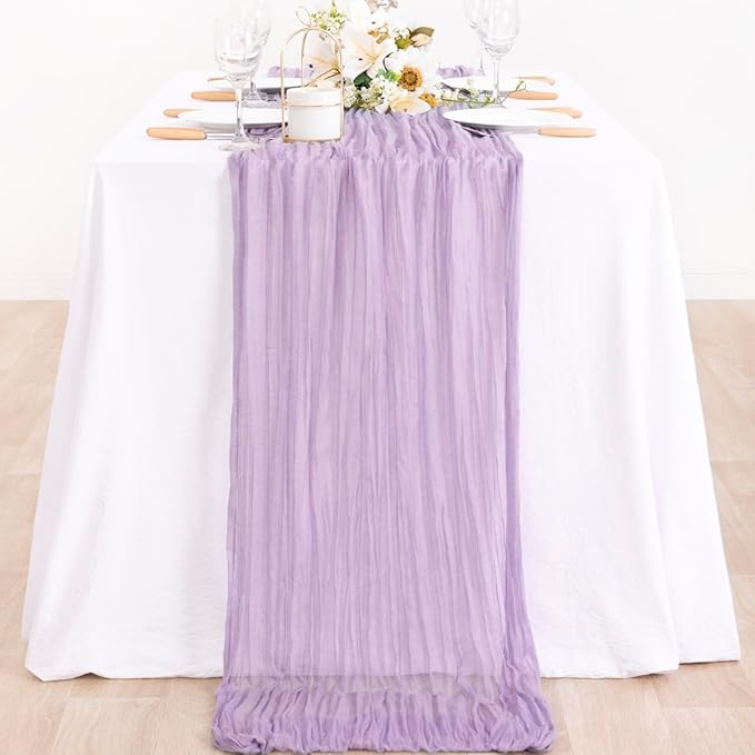 MLMC Lilac Purple Cheesecloth Table Runner 10ft Rustic Gauze Lavender Cheese Cloth Table Runner Spring Centerpiece 35x120 Inches for Romantic Wedding Bridal Baby Shower Birthday Decor