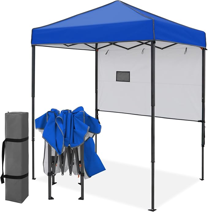 EAGLE PEAK 6x4 Instant Pop Up Canopy Tent with 1 Half Wall Panel, Straight Leg Sun Shelter, Portable Canopy with Carry Bag for Camping, Beach & Sports, Blue