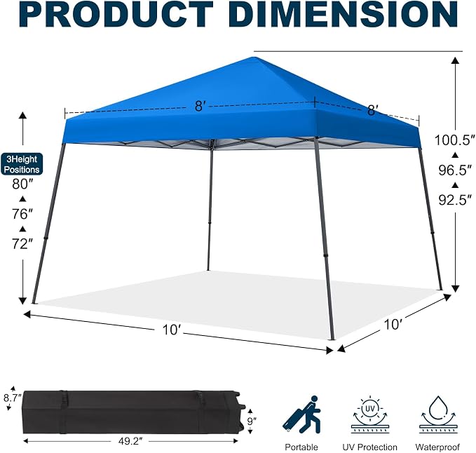 MASTERCANOPY Portable Pop Up Canopy Tent with Large Base(10x10,Blue)