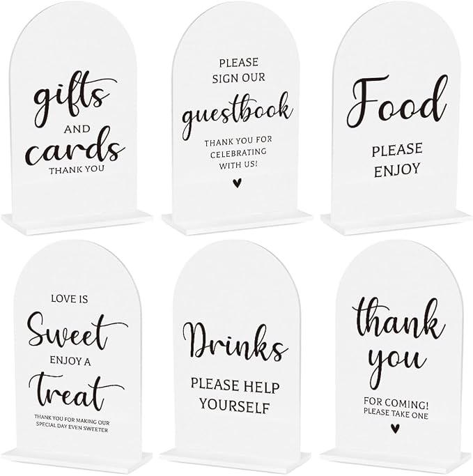 6 Pcs Wedding Sign Decor, Ceremony Sign, Wedding Sign for Reception & Event Party,Bridal Shower Decorations, Wedding Table Sign Accessories for Anniversary and Event 5x7 Inch White