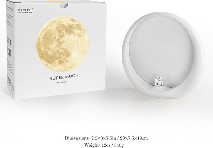 mamre Super Moon Night Light - Dimmable Table Lamp for Home Decor Unique Couple's Gift for Anniversaries, Weddings, Valentine's Day, and Christmas
