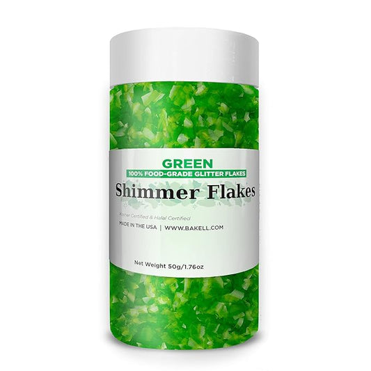 Bakell's Green Shimmer Flakes - (50 gram 1x Jar) | Refreshing Edible Glitter Flakes for Your Vibrant Culinary Creations!