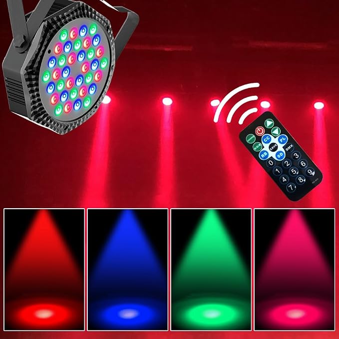 3-Pack DJ Stage Light for Parties LED Par Lights | 36LED, RGB, 9-Mode, Sound Activated, DMX Control, Uplighting for Wedding Club Christmas Disco Party Light