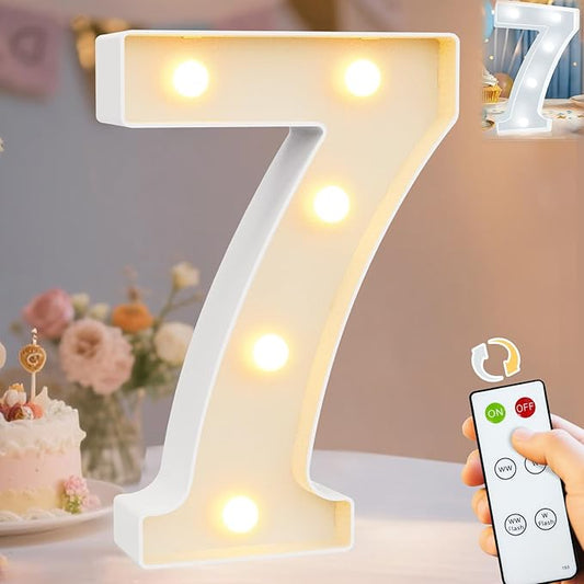 Pooqla LED Light Up Numbers, Marquee Number with Remote for 7th Birthday Decoration, Lighted Numbers Gift for Boys Girls Party Backdrop Wedding Anniversary Decor, Warm White and Cool White Number 7