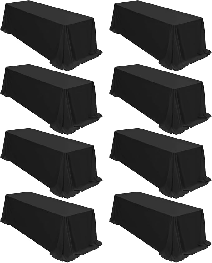 fani 8 Packs 90 x 156 Inch Tablecloth, Black Polyester Tables-Cloth for 8ft Rectangle Tables, Stain and Wrinkle Resistant Washable Fabric Table Cover for Wedding Banquets Parties Buffet Dining Table