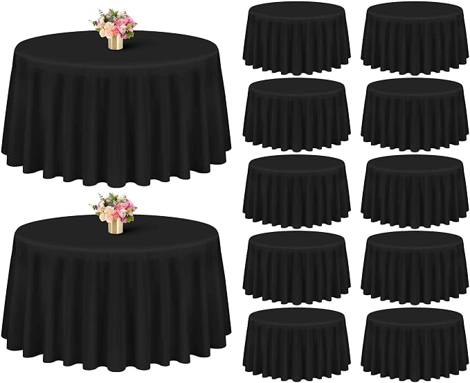 Showgeous 12 Pack Black Round Tablecloth - 120 Inch Polyester Table Cloth - Washable Decorative Fabric Table Covers for Wedding, Dining, Party, Banquet, Buffet